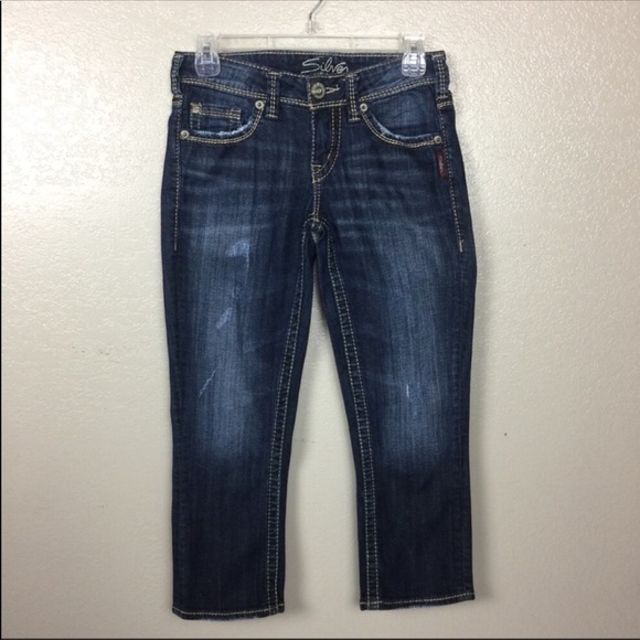 Silver Distressed Skinny Aiko Cropped Capri Jeans Size 25 Like New SALE - Picture 2 of 8